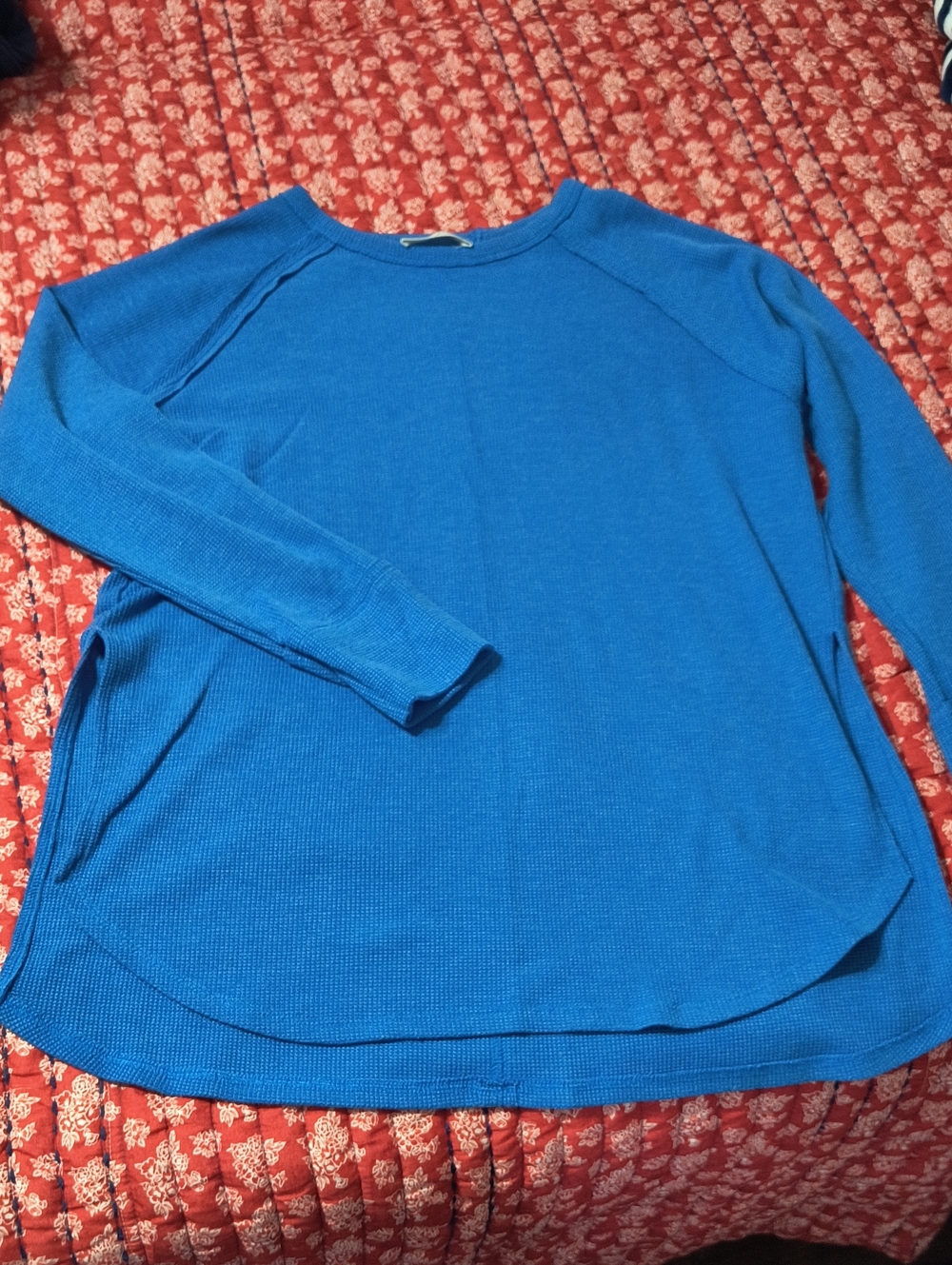 Zenana Outfitters Bright Blue Waffle Knit Scoop Neck Sweater